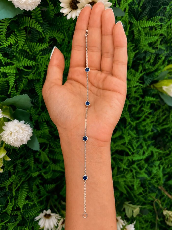 Pulseira Prata 925 Feminina Redonda Zircônia Azul Escur18 Cm Prateado 18 Cm - Imagem 6