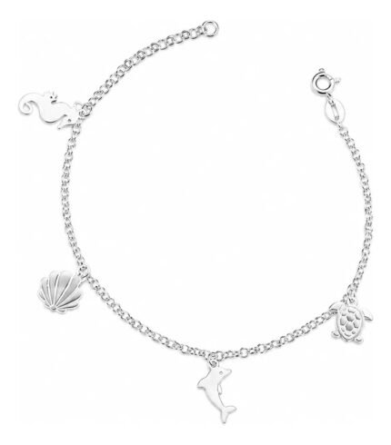 Pulseira Verão Mar Praia Prata 925 Feminina Ajustavel Prateado 18 Cm