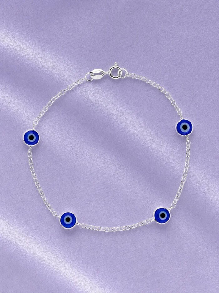Pulseira Prata 925 Feminina Olho Grego Azul Zircônia 18 Cm Prateado 18 Cm - Imagem 3