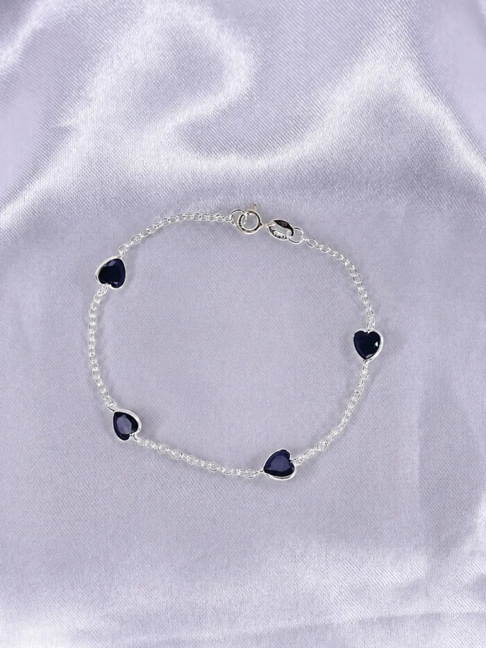 Pulseira Prata 925 Feminina Coração Zircônia Preta 18 Cm Prateado 18 Cm - Imagem 5