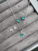 Kit Conjunto Prata 925 Feminino Coração Zircônia Turmalina Prateado - Imagem 7