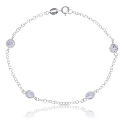 Pulseira Prata 925 Feminina Redonda Zircônia Cristal 18 Cm Prateado 18 Cm