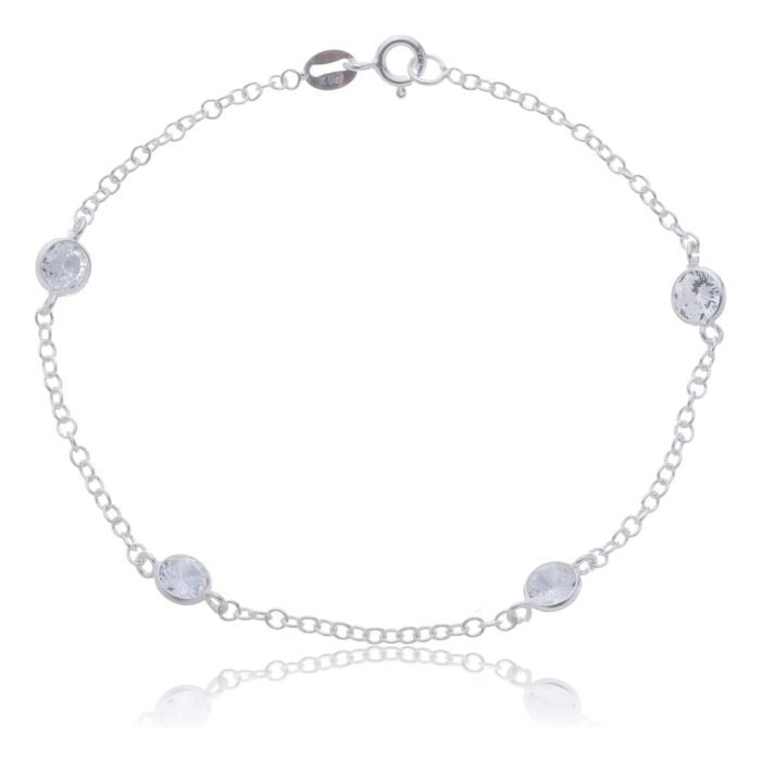 Pulseira Prata 925 Feminina Redonda Zircônia Cristal 18 Cm Prateado 18 Cm - Imagem 1