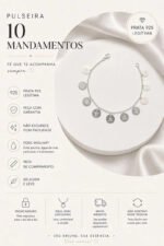 Pulseira Prata 925 Com Medalhas 10 Mandamentos Feminina Prateado 18 Cm - Imagem 2