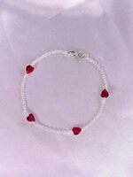 Pulseira Prata 925 Feminina Coração Zircônia Vermelho 18 Cm Prateado 19 Cm 18 Cm - Imagem 5