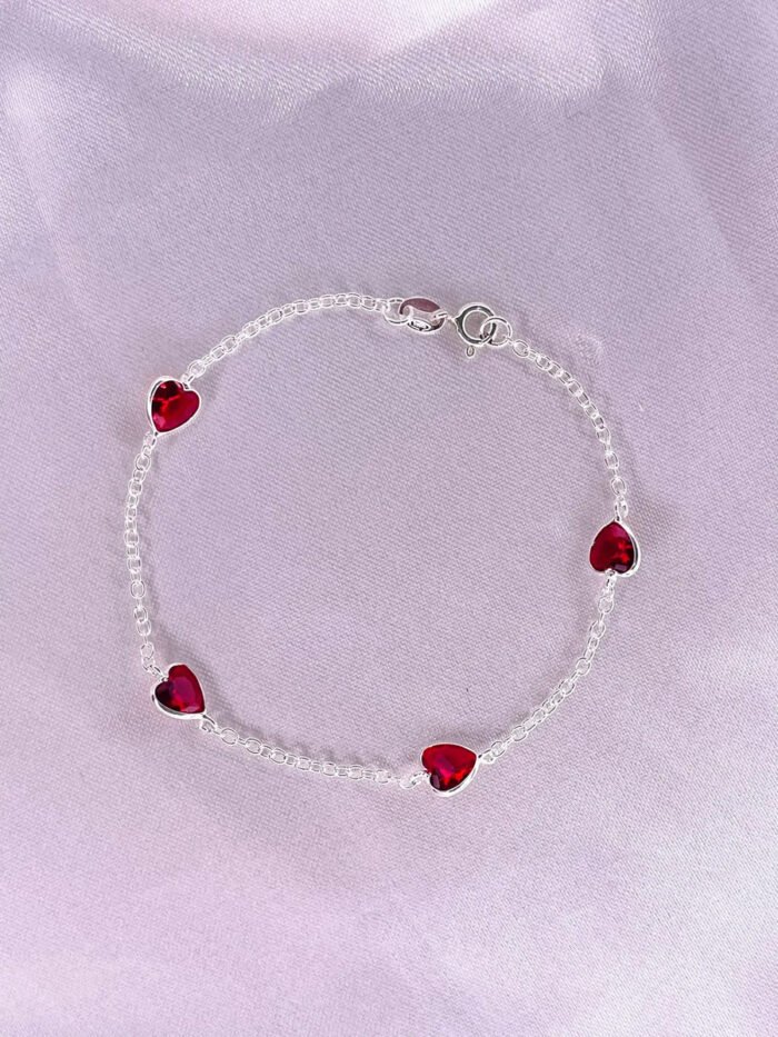 Pulseira Prata 925 Feminina Coração Zircônia Vermelho 18 Cm Prateado 19 Cm 18 Cm - Imagem 5