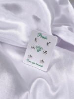 Kit Trio De Brincos Prata 925 Lua Estrela E Coração Prateado - Imagem 5