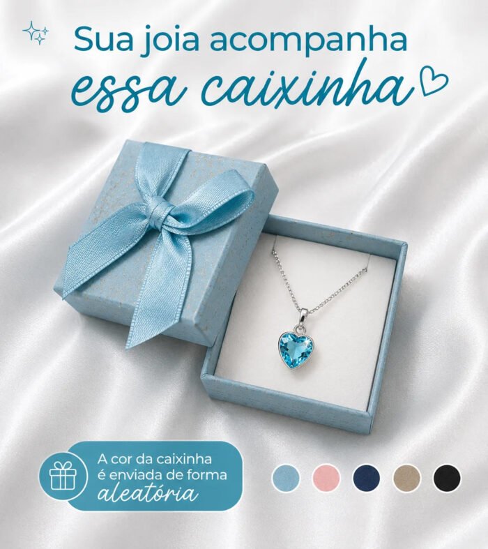 Colar Feminino Ponto De Luz Coracao Prata 925 Caixinha Azul Celeste - Imagem 4
