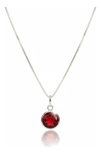 Colar Feminino Ponto De Luz Redondo Prata 925 Caixinha Vermelho