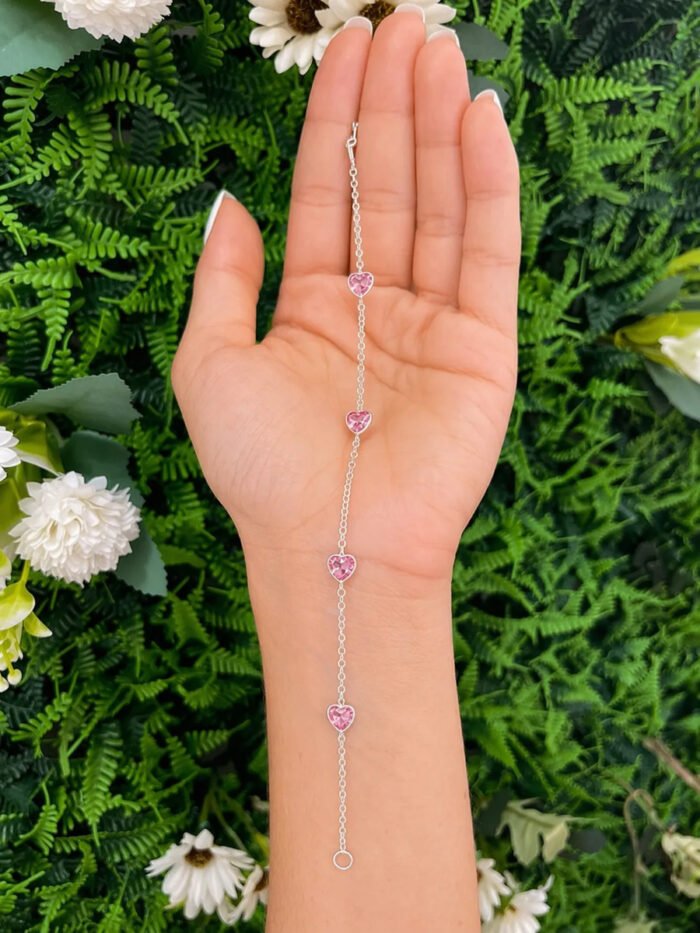 Pulseira Prata 925 Feminina Coração Zirconia Rosa Tam 18cm Prateado 18 Cm - Imagem 5
