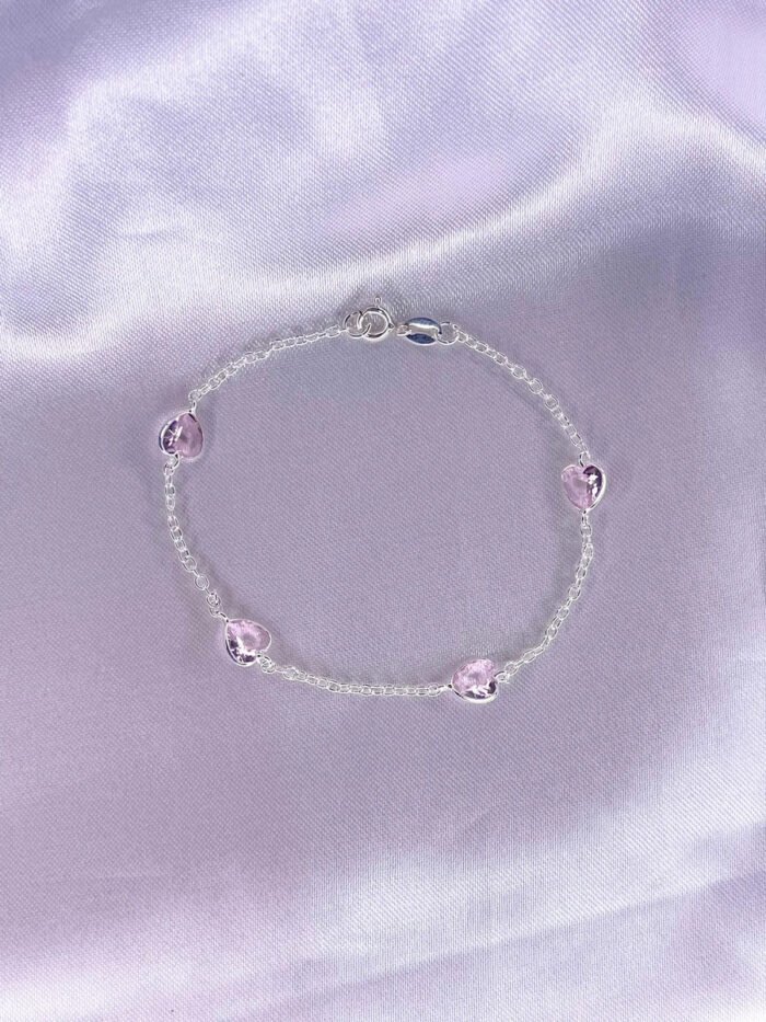 Pulseira Prata 925 Feminina Coração Zirconia Rosa Tam 18cm Prateado 18 Cm - Imagem 4