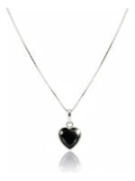 Colar Feminino Ponto De Luz Coracao Prata 925 Caixinha Preto