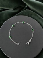 Pulseira Prata 925 Feminina Redonda Zircônia Verde 18 Cm Prateado 18 Cm - Imagem 5