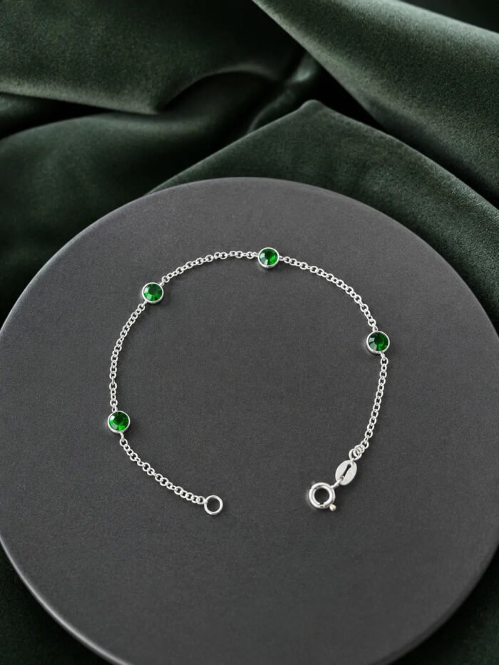 Pulseira Prata 925 Feminina Redonda Zircônia Verde 18 Cm Prateado 18 Cm - Imagem 5