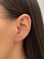 Kit Trio Brinco Estrela Prata 925 Zircônia Ponto De Luz Prateado - Imagem 5