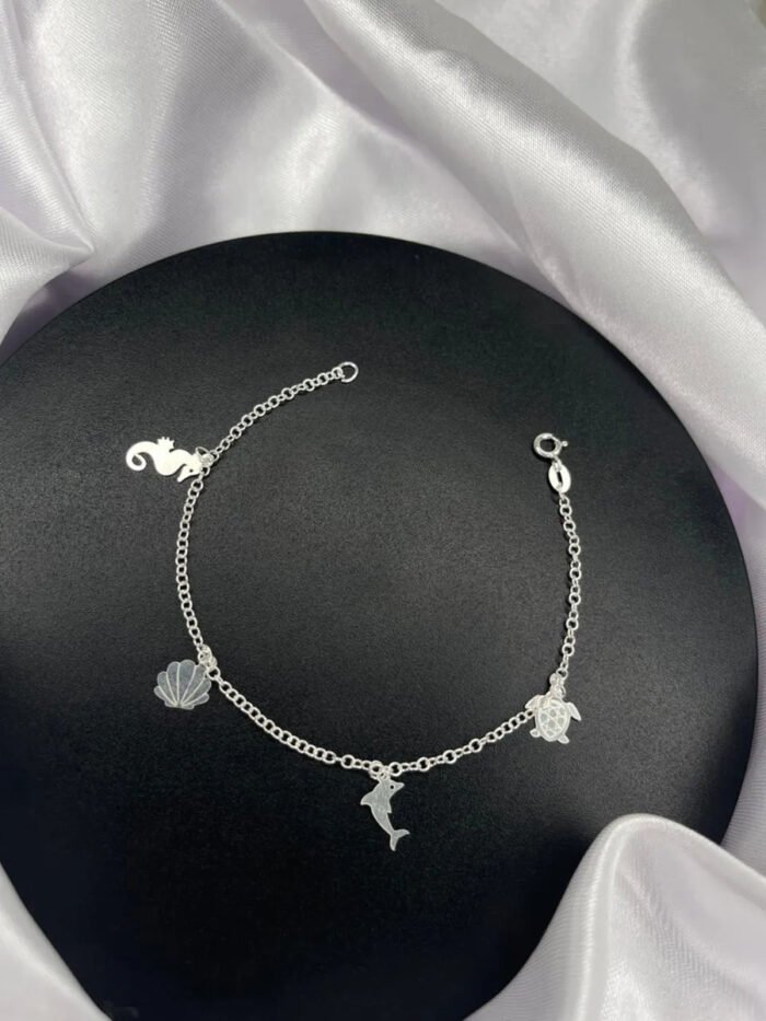 Pulseira Verão Mar Praia Prata 925 Feminina Ajustavel Prateado 18 Cm - Imagem 4