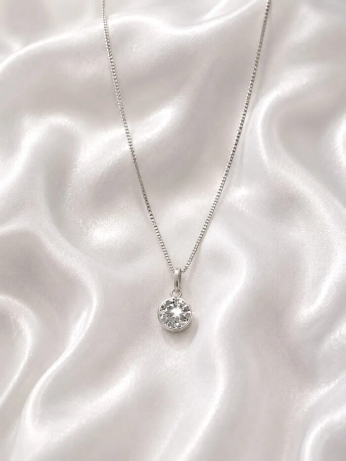 Colar Feminino Ponto De Luz Redondo Prata 925 Caixinha Branco - Imagem 4