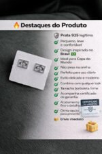 Brinco Brasil Copa Prata 925 Minimalista Pequeno Tendenciais Prateado - Imagem 2