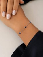 Pulseira Prata 925 Feminina Redonda Zircônia Azul Escur18 Cm Prateado 18 Cm - Imagem 4