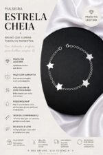 Pulseira Prata 925 Feminina Pingentes Estrela Luxo Delicada Prateado 18 Cm - Imagem 2