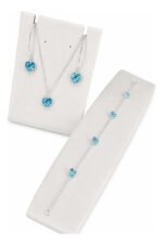 Kit Coração Azul Prata 925 Femi Gargantilha Pulseira Brincos Prateado
