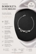Pulseira Prata 925 Feminina Borboletas E Zircônia Cristal Prateado 18 Cm - Imagem 4