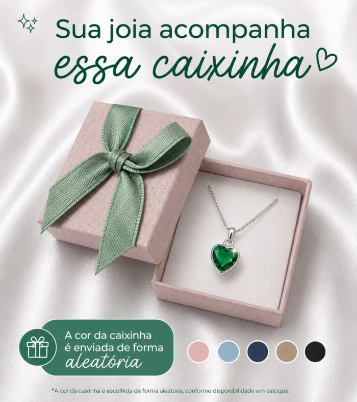 Colar Feminino Ponto De Luz Coracao Prata 925 Caixinha Verde - Imagem 4