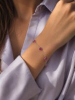 Pulseira Prata 925 Feminina Coração Zirconia Pink Tam 18cm Prateado 18 Cm - Imagem 4