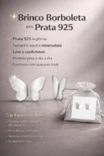 Par Brinco Borboleta Prata 925 Legitima Delicado Feminino Prateado - Imagem 2