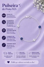 Pulseira Prata 925 Feminina Olho Grego Zircônia Cristal18 Cm Prateado 18 Cm - Imagem 2