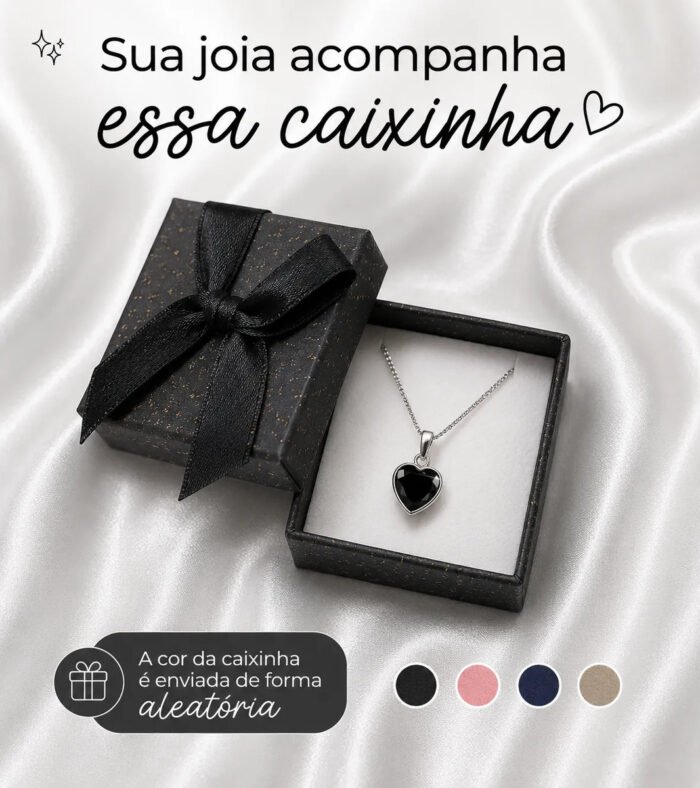 Colar Feminino Ponto De Luz Coracao Prata 925 Caixinha Preto - Imagem 4