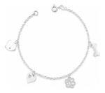 Pulseira Pet Prata 925 Pingentes Cachorro Gato Feminina Fofa Prateado 18 Cm