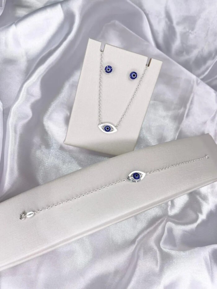 Kit Olho Grego Prata 925 Gargantilha + Pulseira + Brincos Prateado - Imagem 6
