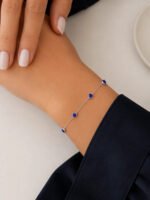 Pulseira Prata 925 Feminina Redonda Zircônia Azul Bic 18 Cm Prateado 18 Cm - Imagem 6
