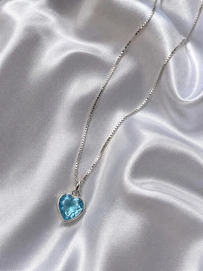 Colar Feminino Ponto De Luz Coracao Prata 925 Caixinha Azul Celeste - Imagem 5