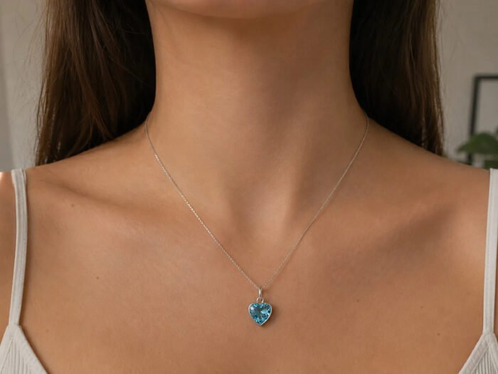 Colar Feminino Ponto De Luz Coracao Prata 925 Caixinha Azul Celeste - Imagem 3