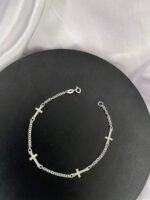Pulseira Cruz Pequena Em Prata 925 Minimalista Prateado 18 Cm - Imagem 3