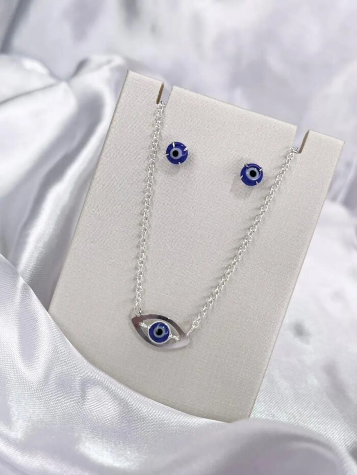 Kit Olho Grego Prata 925 Gargantilha + Pulseira + Brincos Prateado - Imagem 3