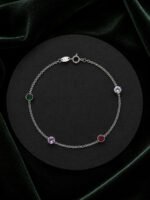 Pulseira Prata 925 Feminina Redonda Zircônia Colorida 18 Cm Prateado 18 Cm - Imagem 5