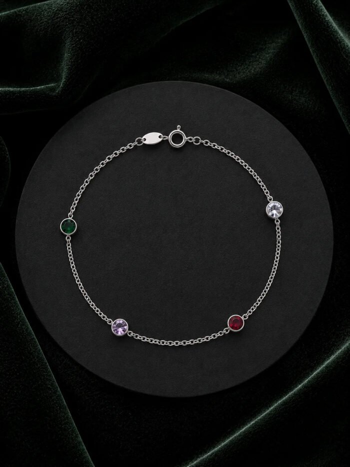 Pulseira Prata 925 Feminina Redonda Zircônia Colorida 18 Cm Prateado 18 Cm - Imagem 5