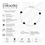 Pulseira Prata 925 Feminina Coração Zircônia Preta 18 Cm Prateado 18 Cm - Imagem 2