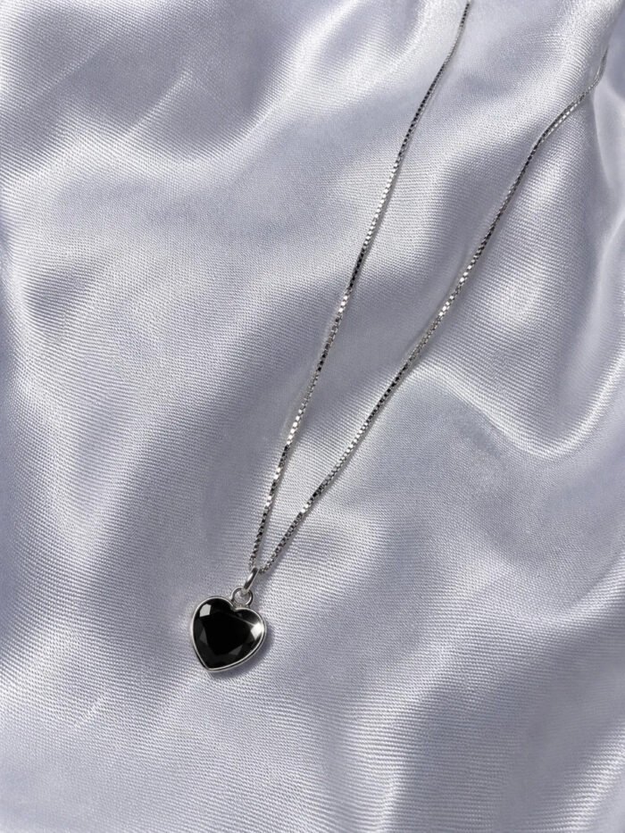 Colar Feminino Ponto De Luz Coracao Prata 925 Caixinha Preto - Imagem 5
