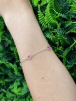 Pulseira Prata 925 Feminina Coração Zirconia Rosa Tam 18cm Prateado 18 Cm - Imagem 6