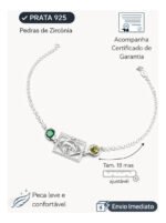 Pulseira Prata 925 Zircônia Brasil Verde Amarelo Femini Luxo Prateado 18 Cm - Imagem 2