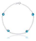 Pulseira Prata 925 Feminina Redonda Zircônia Azul Clar 18 Cm Prateado 18 Cm