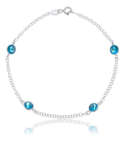 Pulseira Prata 925 Feminina Redonda Zircônia Azul Clar 18 Cm Prateado 18 Cm
