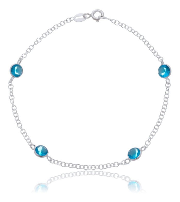 Pulseira Prata 925 Feminina Redonda Zircônia Azul Clar 18 Cm Prateado 18 Cm - Imagem 1