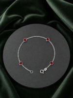 Pulseira Prata 925 Feminina Redonda Zircônia Vermelha 18 Cm Prateado 18 Cm - Imagem 4
