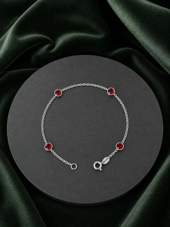 Pulseira Prata 925 Feminina Redonda Zircônia Vermelha 18 Cm Prateado 18 Cm - Imagem 4