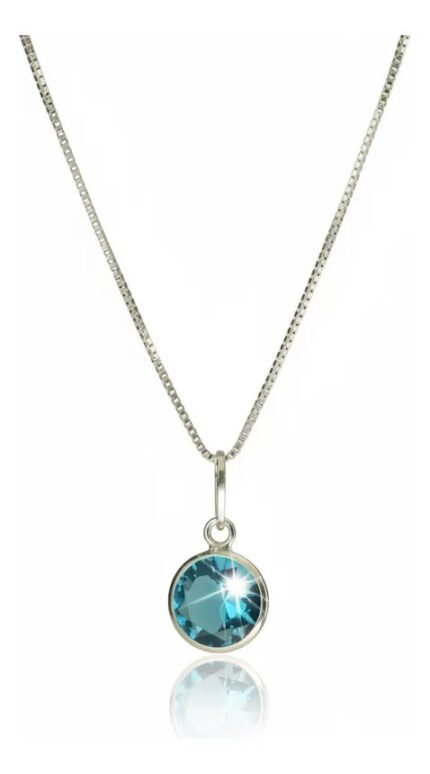 Colar Feminino Ponto De Luz Redondo Prata 925 Caixinha Azul Celeste